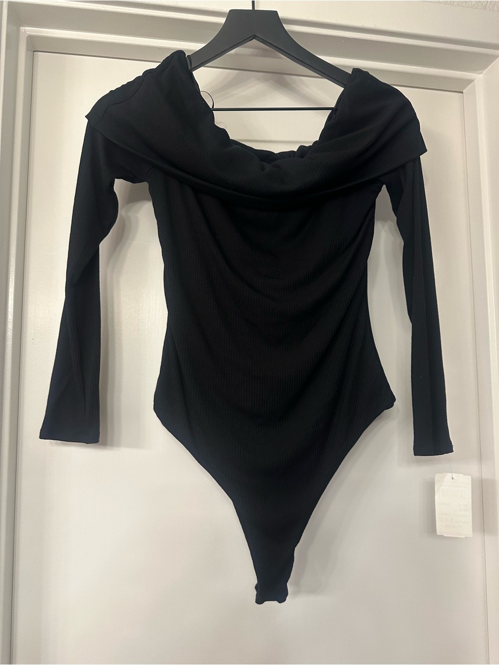 AFRM Black Off-Shoulder Long Sleeve Ribbed Bodysuit